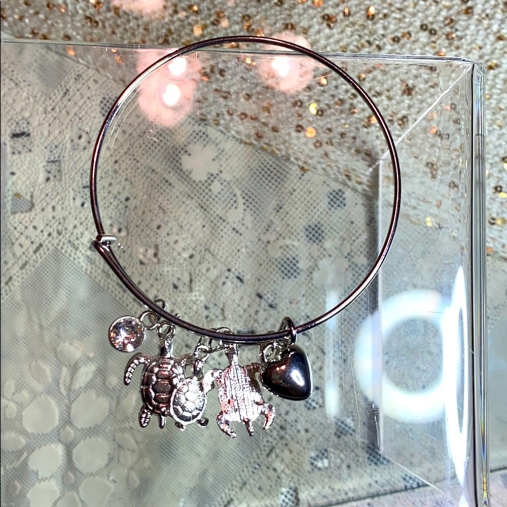 Silver turtle,heart and stone bracelet.